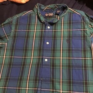 Blue and green plaid Chaps shirt.